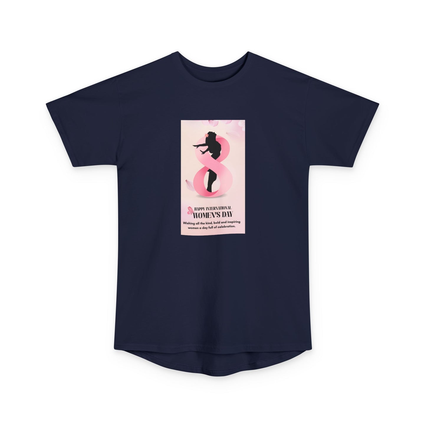 International Women’s Day Graphic Tee — ‘8 March’ Pink Silhouette Long Body T-Shirt