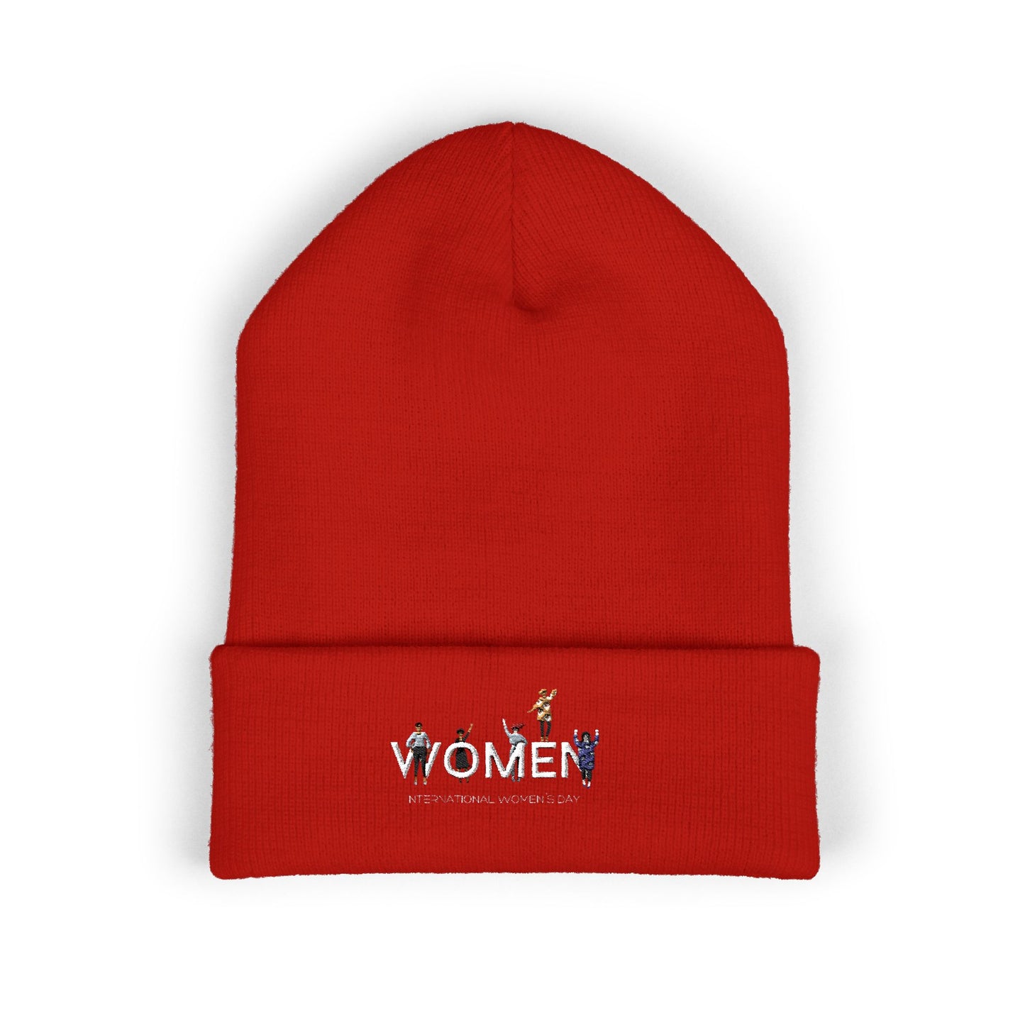 Embroidered Penguin Line Cuffed Beanie — Cute Winter Animal Knit Hat