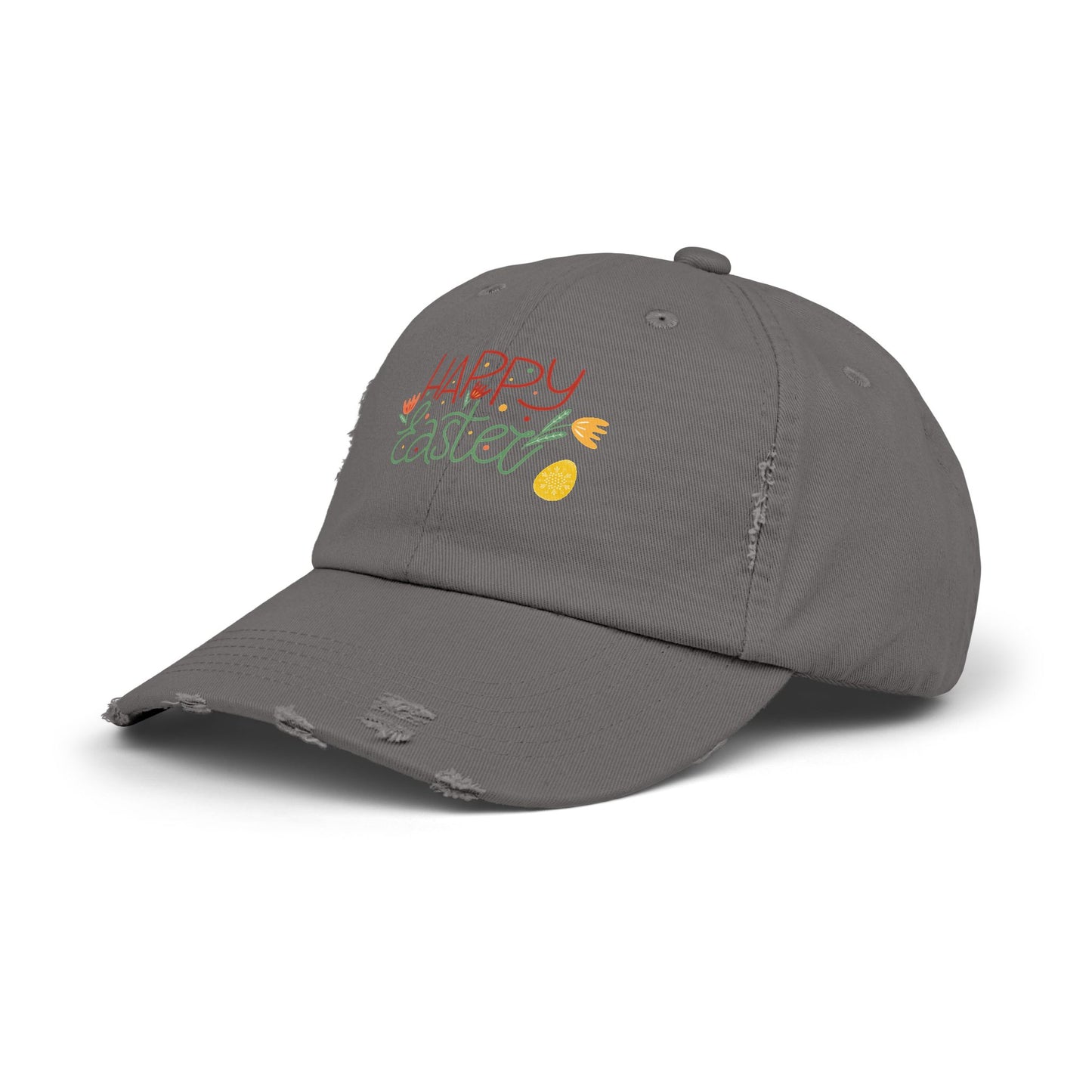 Happy Easter Distressed Cap — Floral Egg Spring Baseball Hat