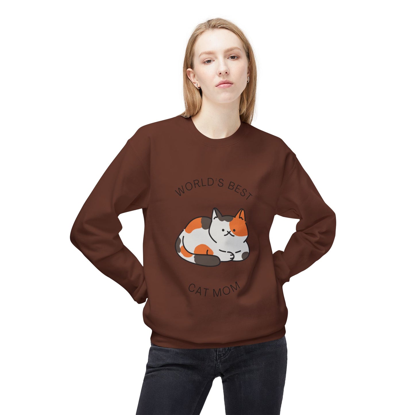 Cat Mom Sweatshirt - "World's Best" Cute Calico Cat Crewneck