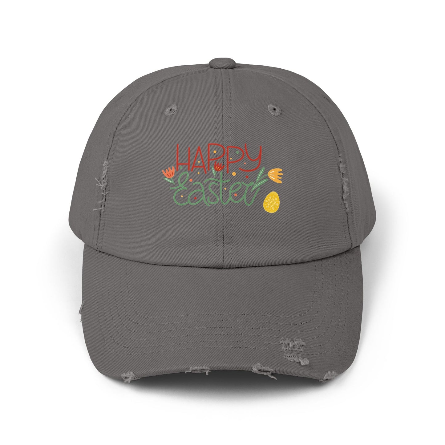 Happy Easter Distressed Cap — Floral Egg Spring Baseball Hat