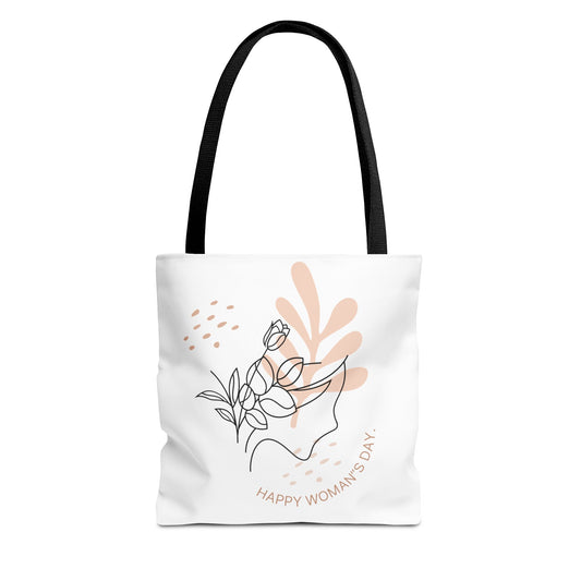 Happy Woman's Day Floral Tote Bag — Minimal Line Art Gift Tote