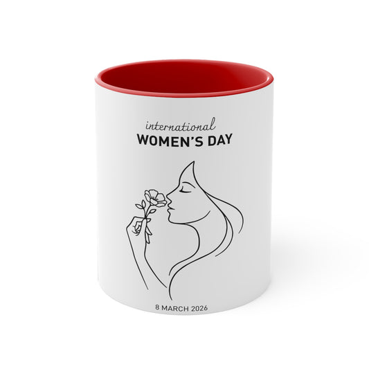 International Women's Day Accent Mug — Minimal Line Art Floral Design (8 March)