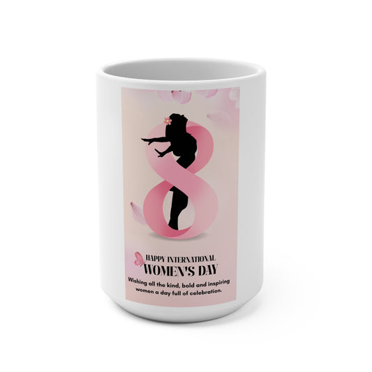 International Women’s Day 15oz Mug — Pink Ribbon 8 Silhouette Celebration
