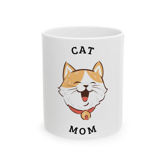 Cat Mom Ceramic Mug — Cute Smiling Cat Coffee Cup (11oz & 15oz)