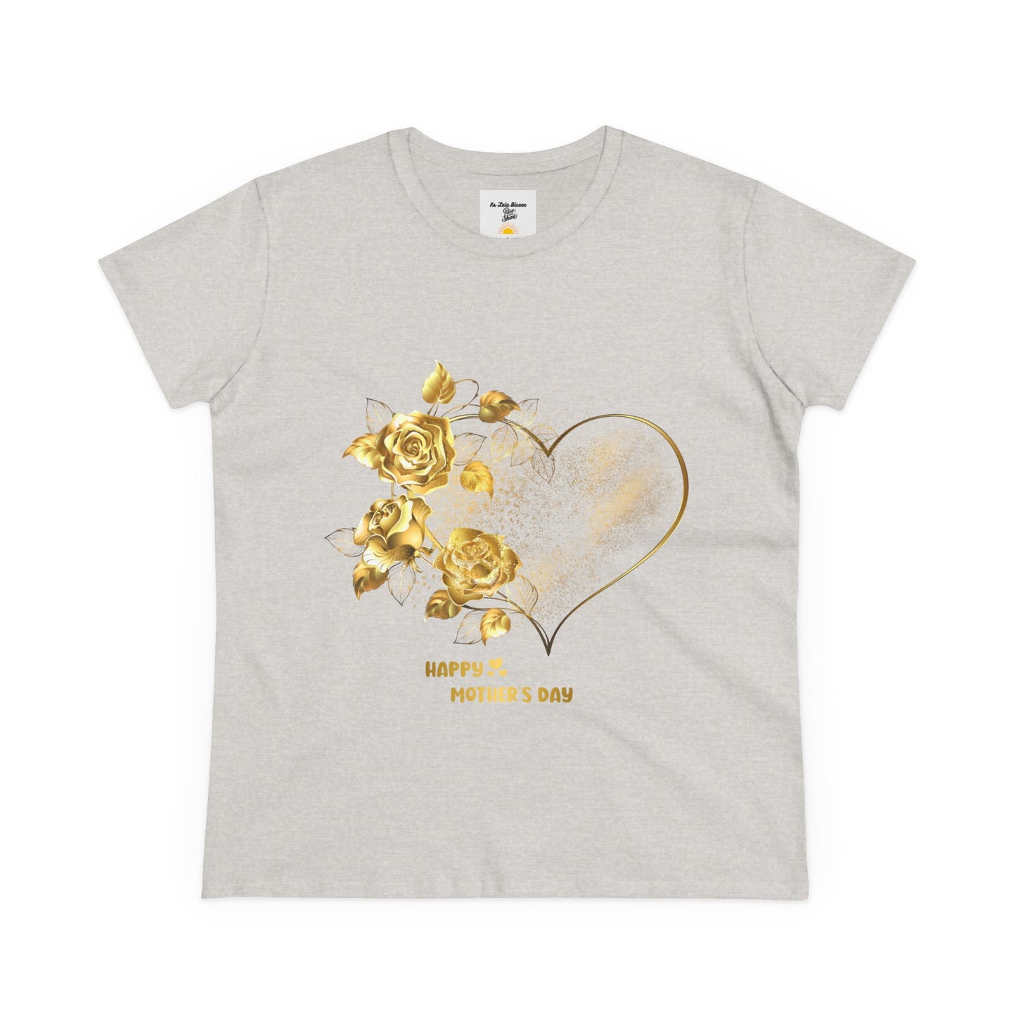 Happy Mother's Day Women's Midweight Cotton Tee with Gold Roses
