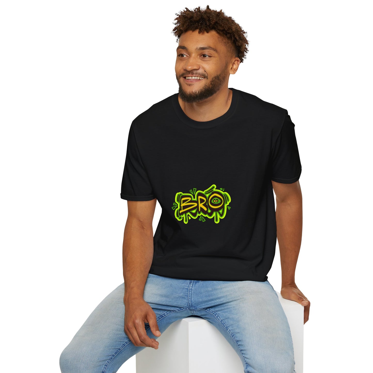 Bro Graffiti T-Shirt — Urban Streetwear Tee with Neon Green Spray Graphic