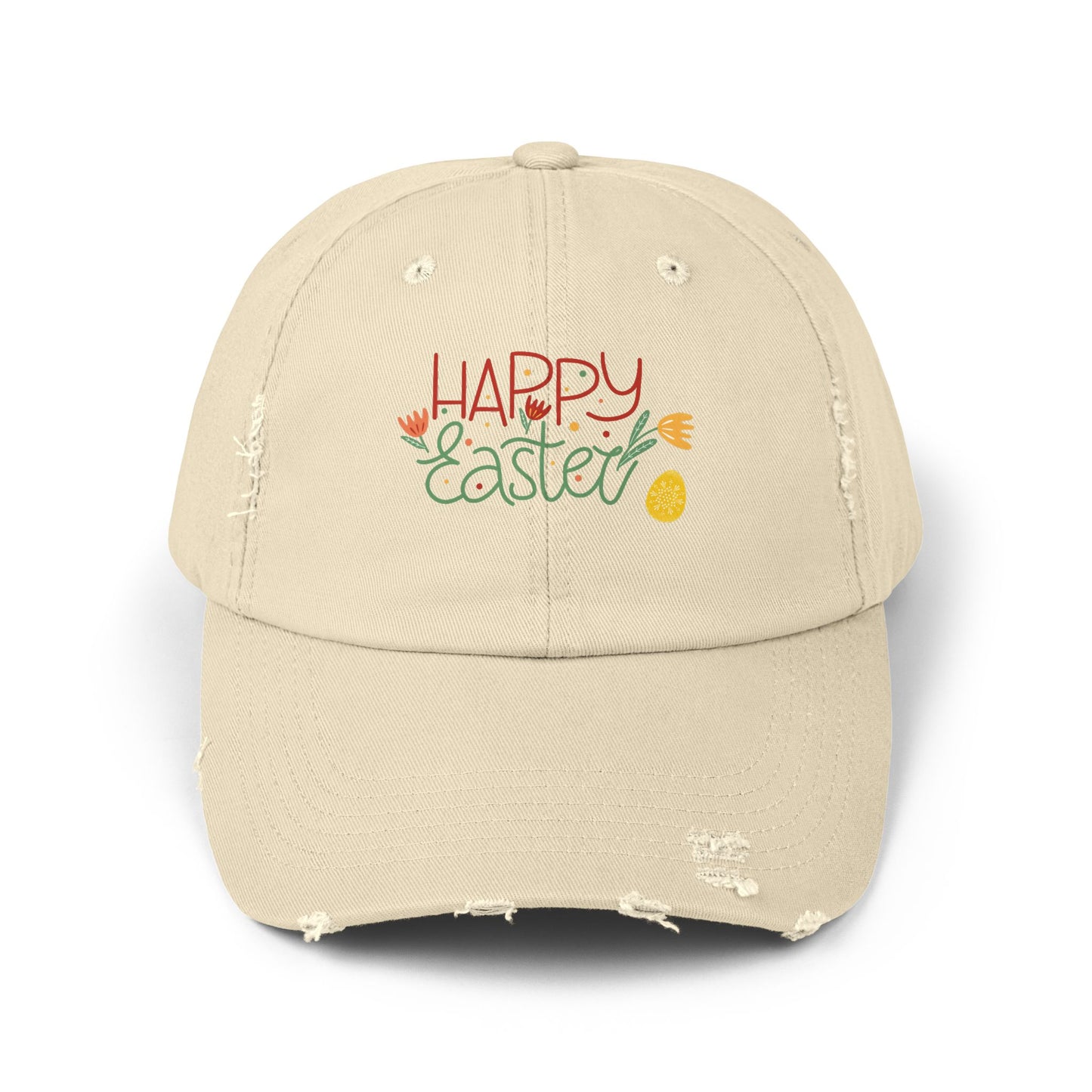 Happy Easter Distressed Cap — Floral Egg Spring Baseball Hat