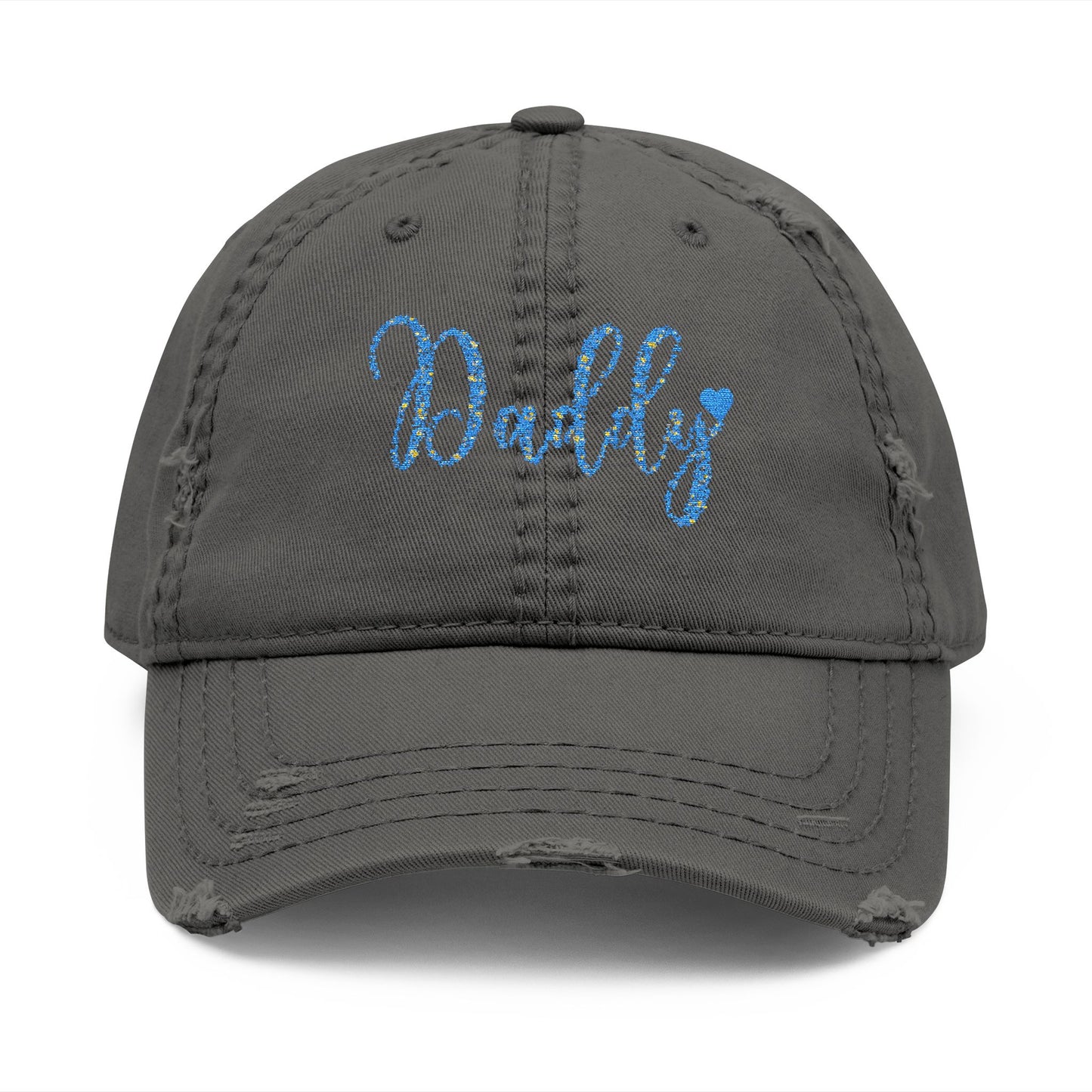 Daddy Embroidered Distressed Dad Hat – Blue Sequin Script
