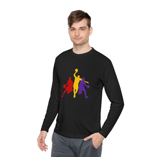 Basketball Silhouette Long Sleeve Tee — Colorful Players Graphic
