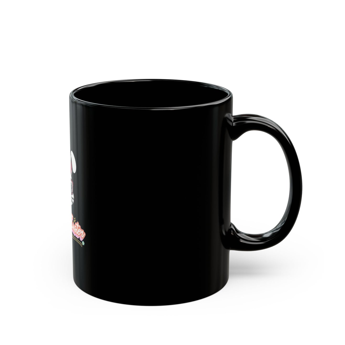 Easter Bunny Black Mug (11oz/15oz) — "Happy Easter" Cute Bunny Coffee Cup