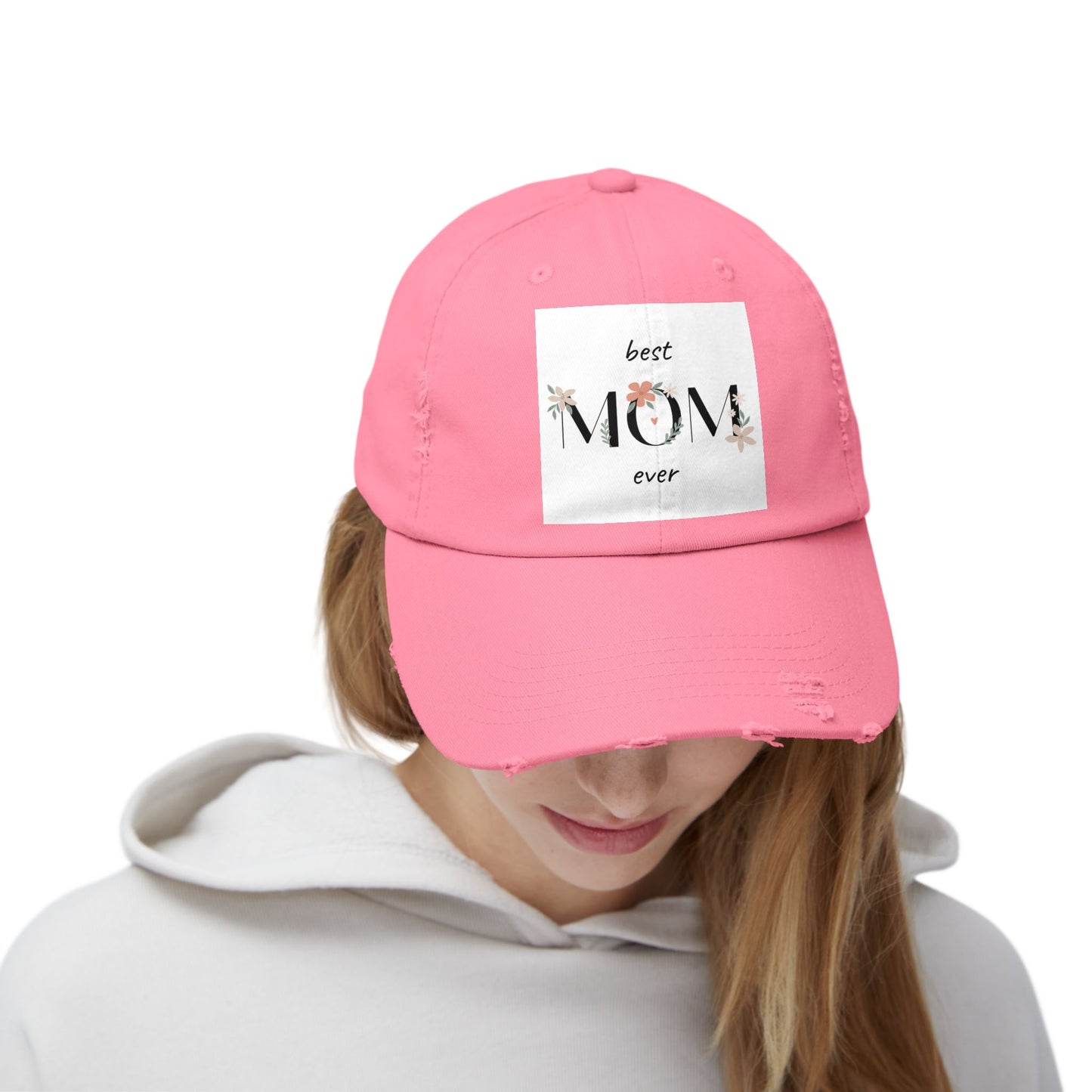 Best Mom Ever Distressed Cap - Floral Patch Mother’s Day Hat