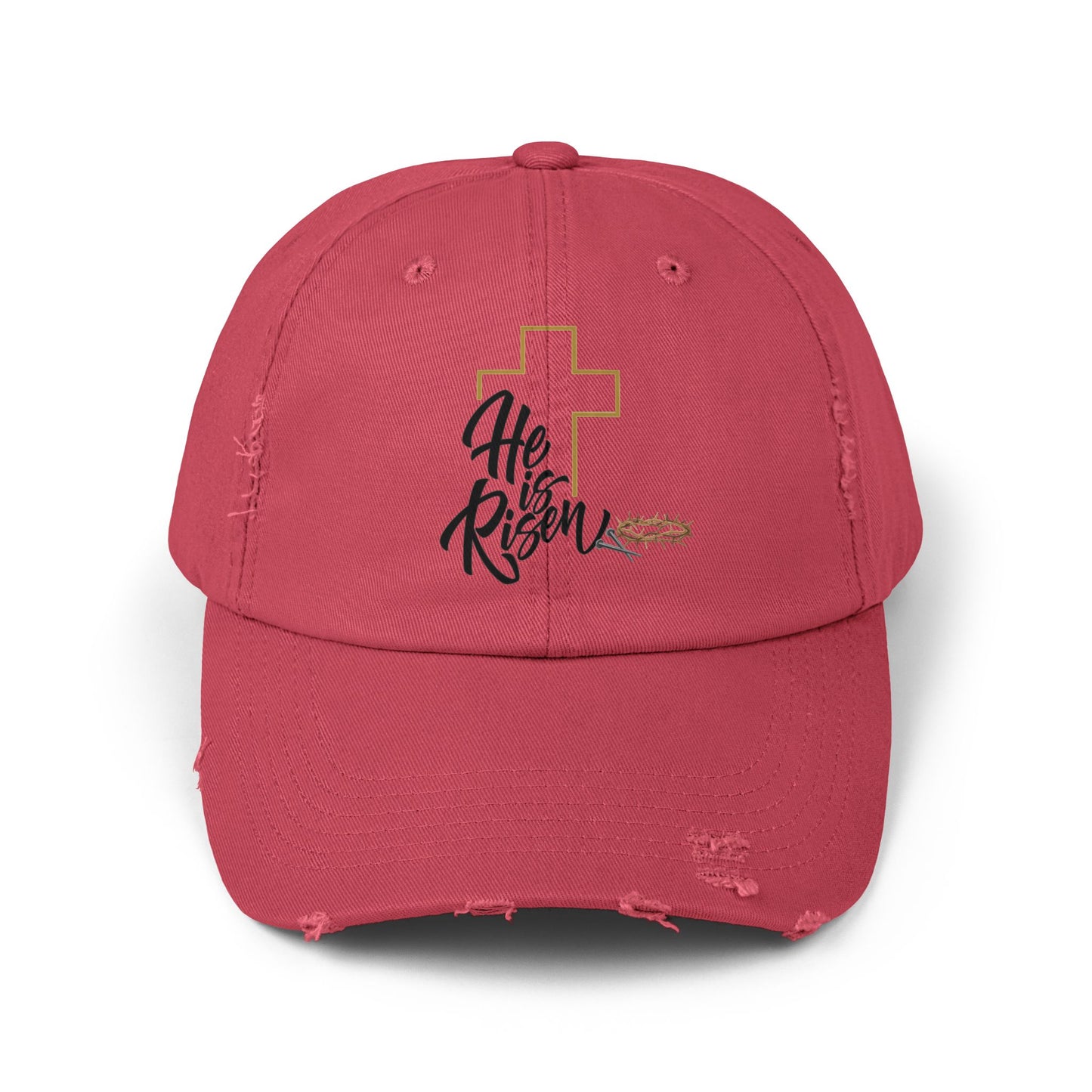 He Risen Distressed Baseball Cap – Christian Cross Hat
