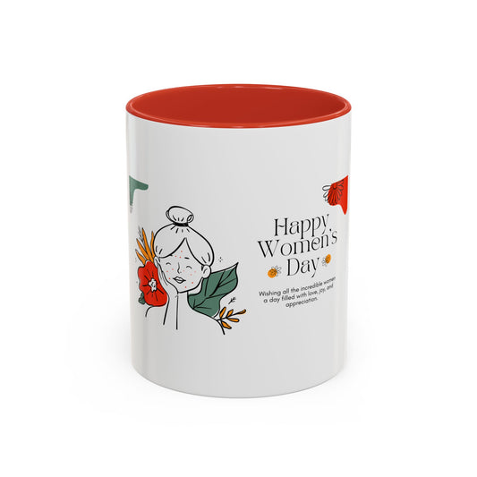 Happy Women's Day Accent Coffee Mug — Floral Illustration Gift for Her (International Women’s Day)