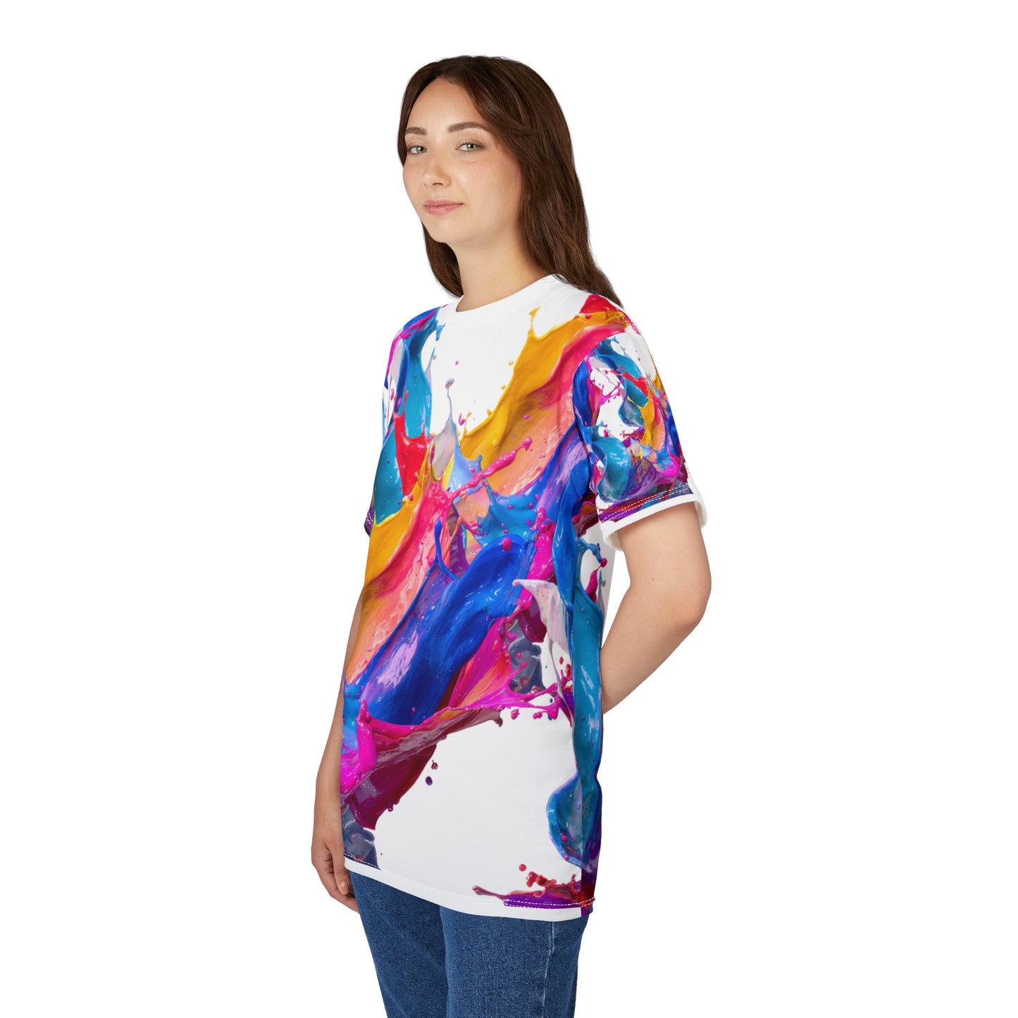 Abstract Paint Splash Tee — Colorful All-Over Print Art Shirt