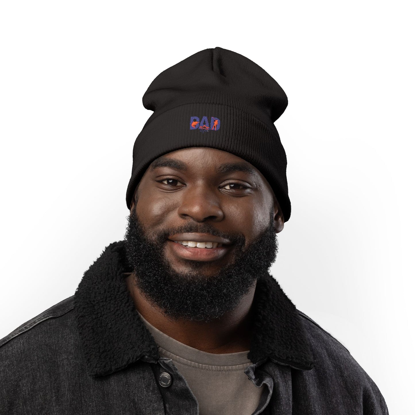 Embroidered 'DAD' Knit Beanie – Floral Accent Winter Hat for Fathers
