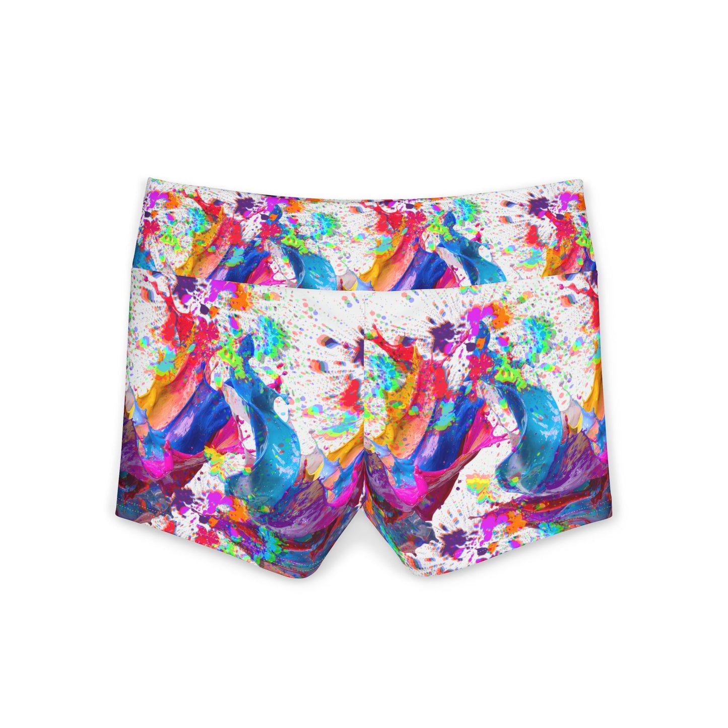 Color Splash Women's Yoga Shorts — Vibrant Abstract Print Activewear