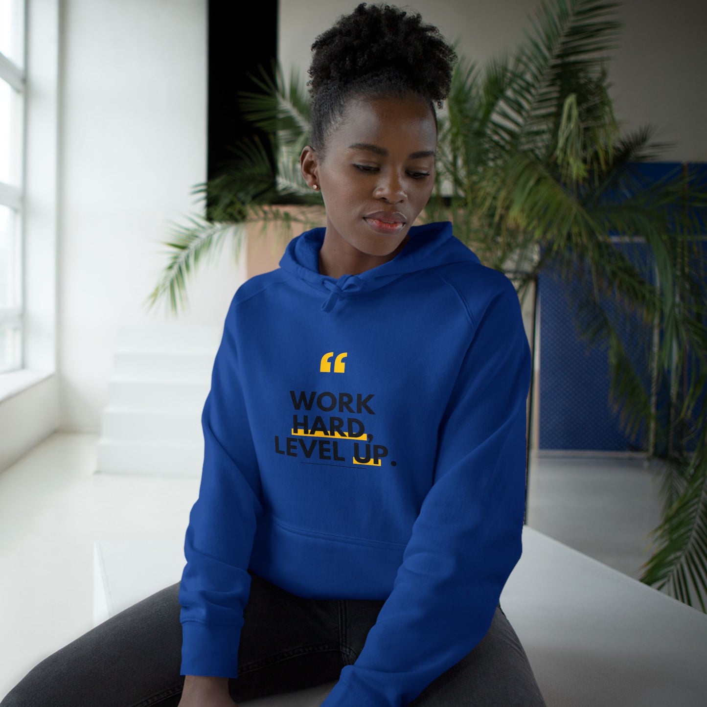 Work Hard, Level Up Hoodie — Motivational Quote Hooded Sweatshirt