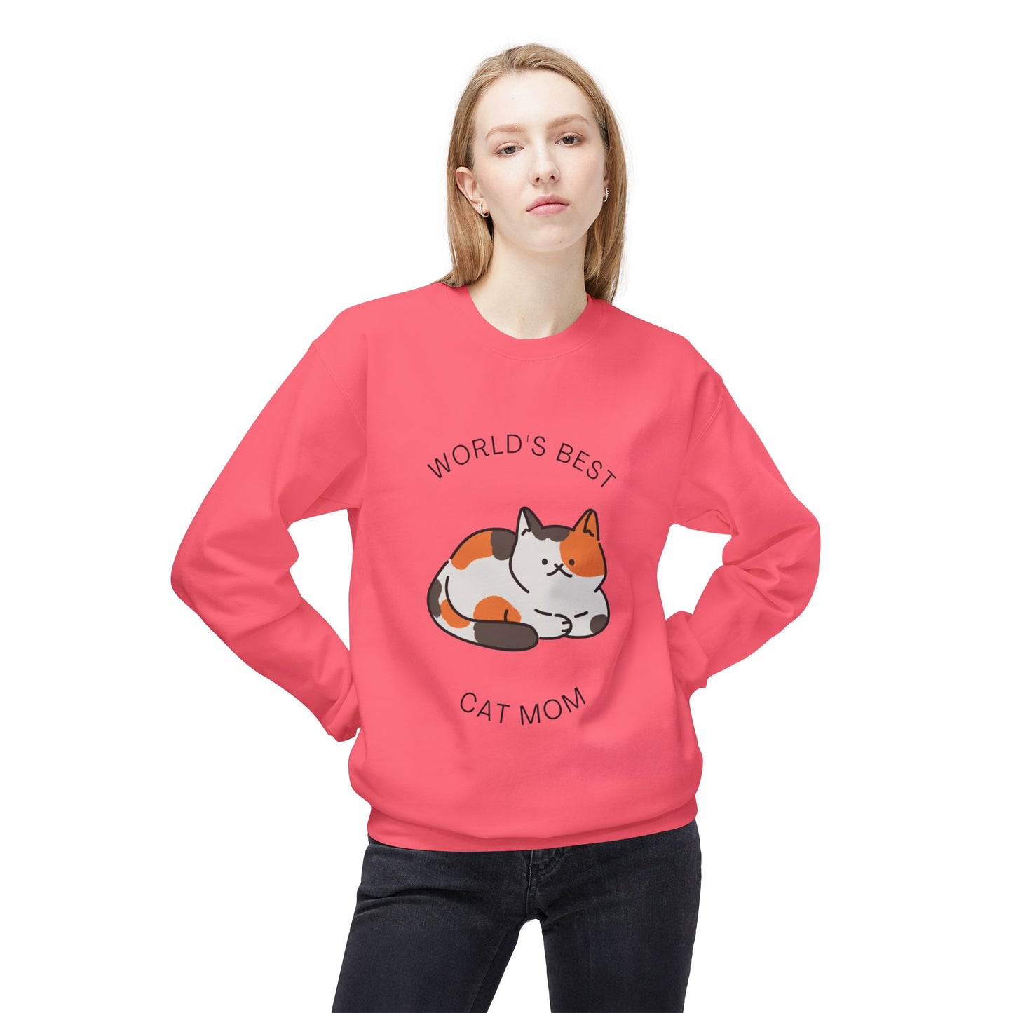 Cat Mom Sweatshirt - "World's Best" Cute Calico Cat Crewneck