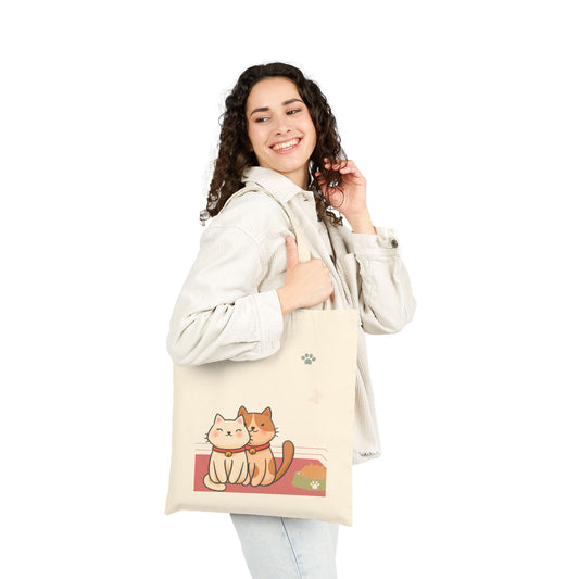 Cute Cat Couple Canvas Tote Bag – Cute Kawaii Cats Reusable Shopper