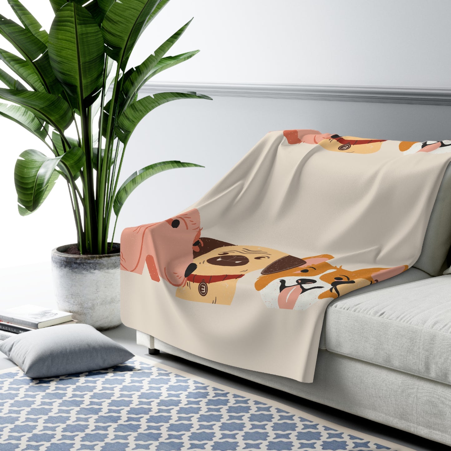 Cozy Dog Faces Sherpa Fleece Blanket — Cute Puppy Pattern Throw