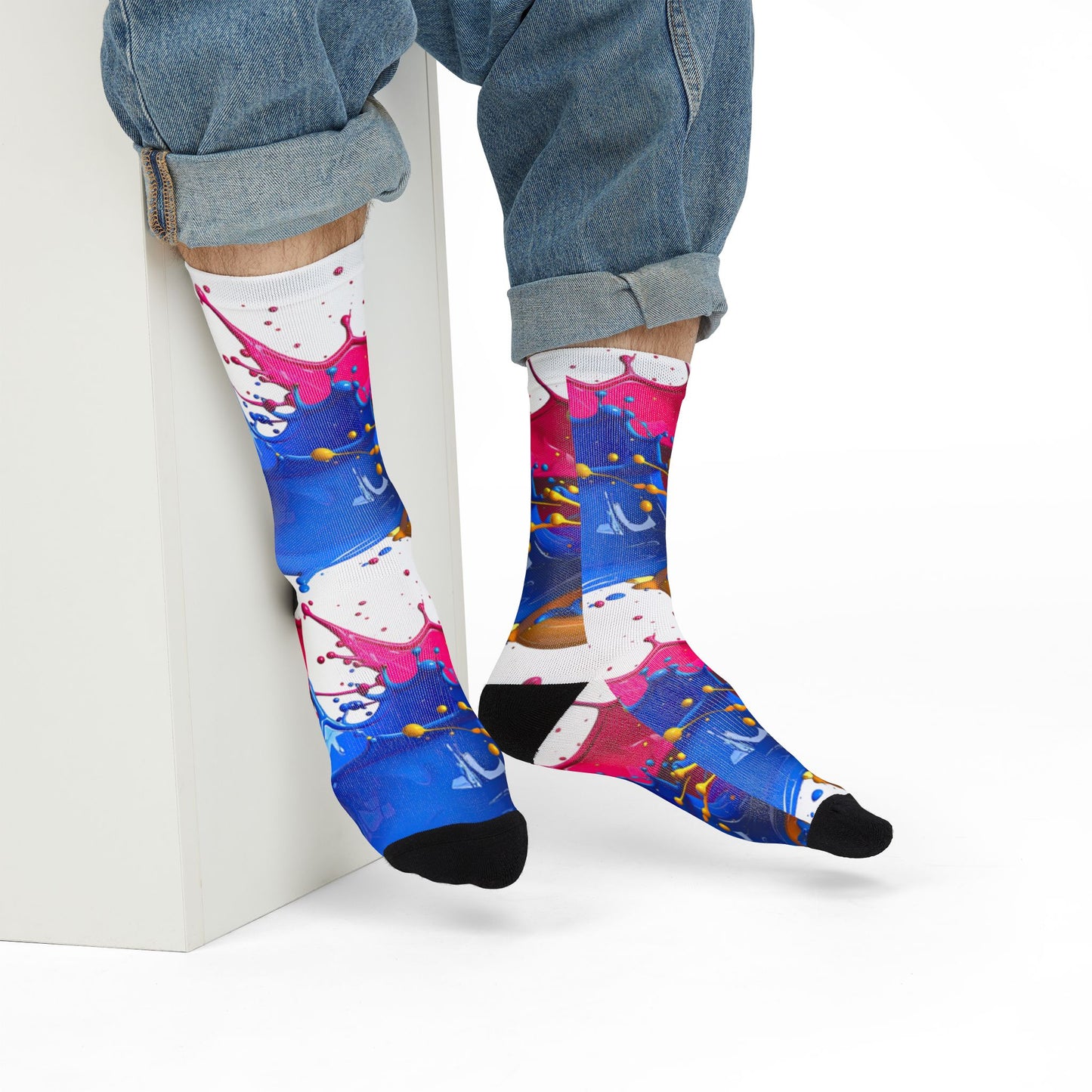 Color Splash Sublimation Crew Socks — Vibrant Paint Splash Athletic Socks