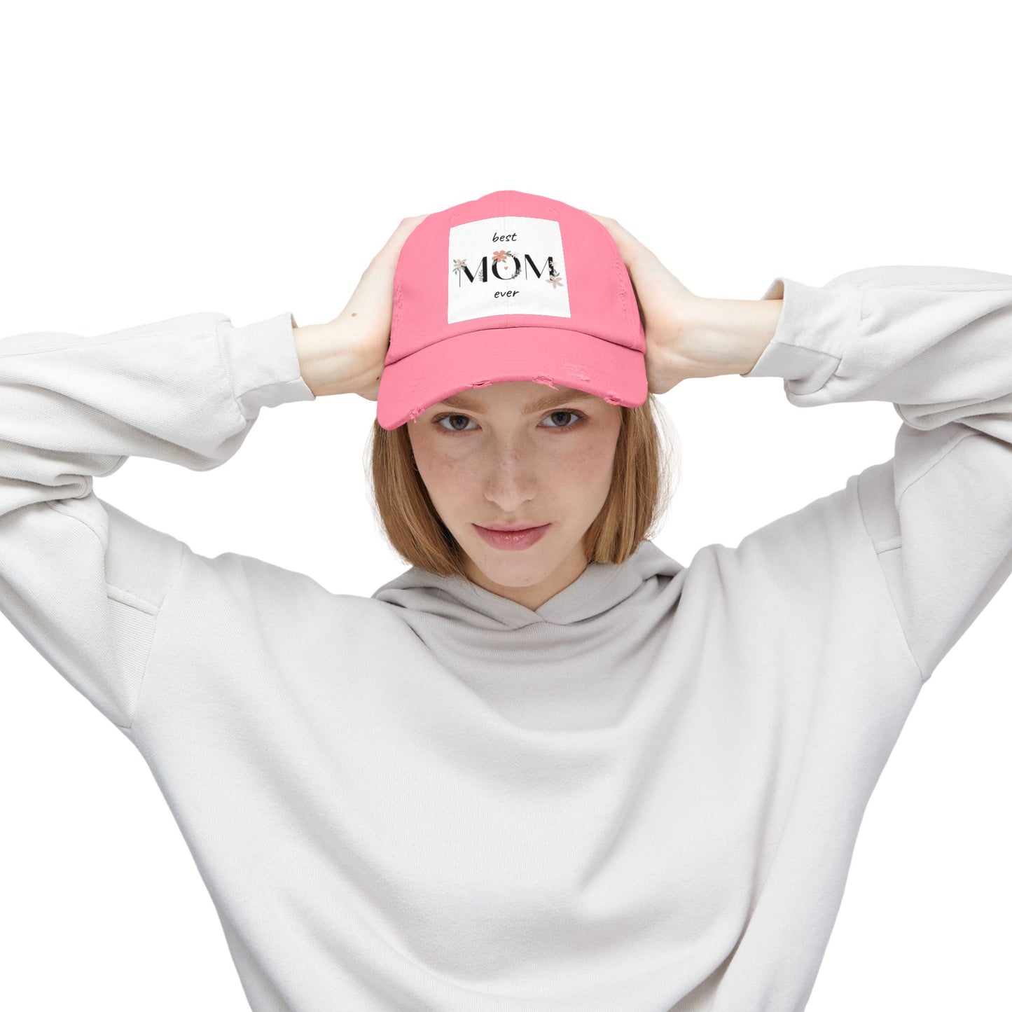 Best Mom Ever Distressed Cap - Floral Patch Mother’s Day Hat