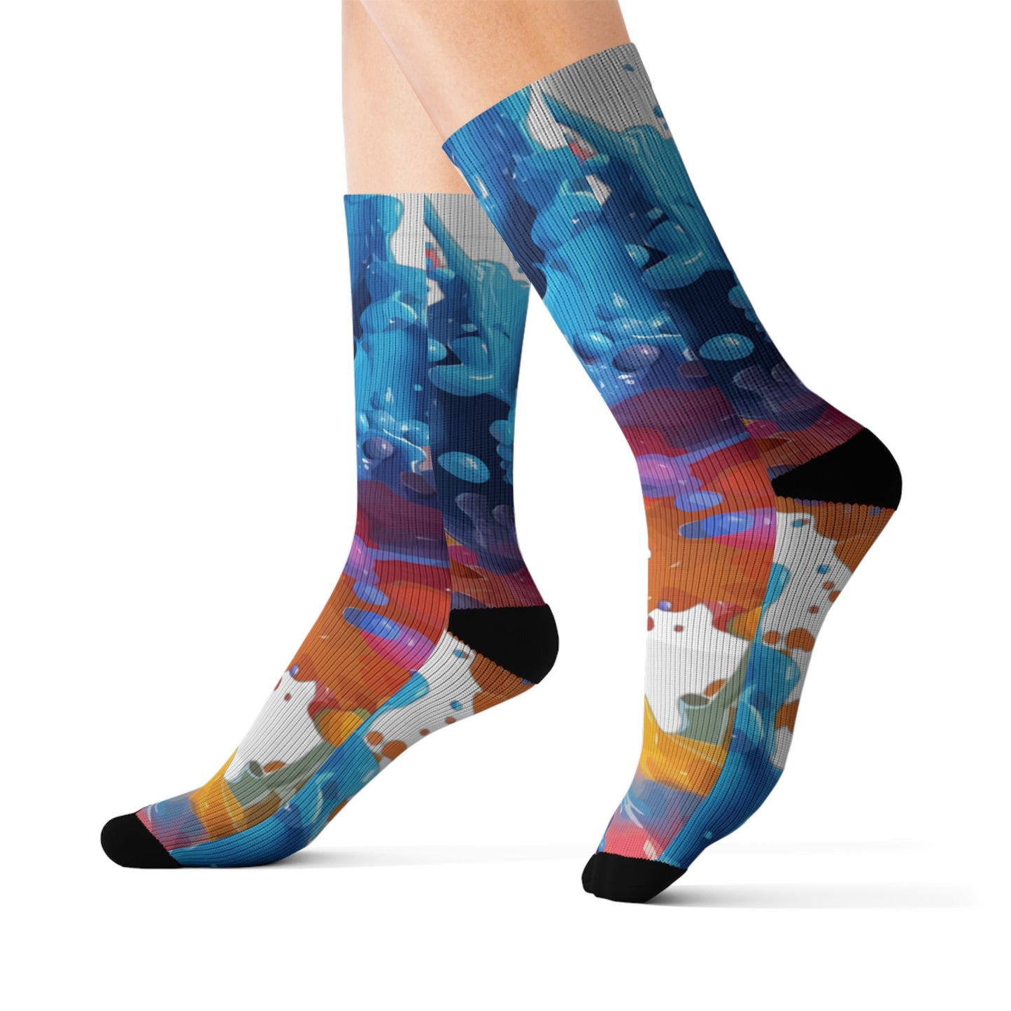 Color Splash Sublimation Socks — Abstract Rainbow Crew Socks