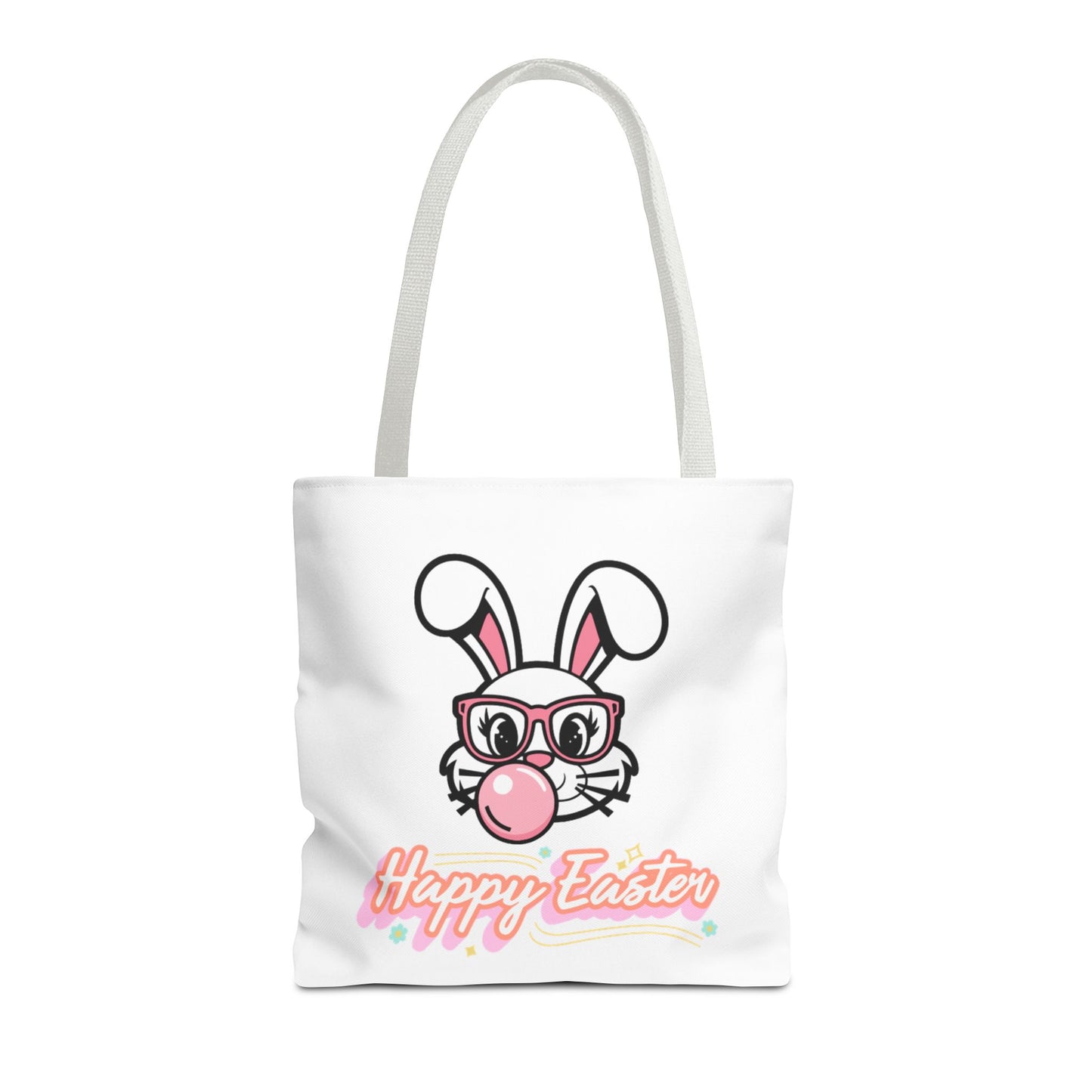 Easter Bunny Tote Bag — "Happy Easter" Cute Bunny with Glasses & Bubblegum