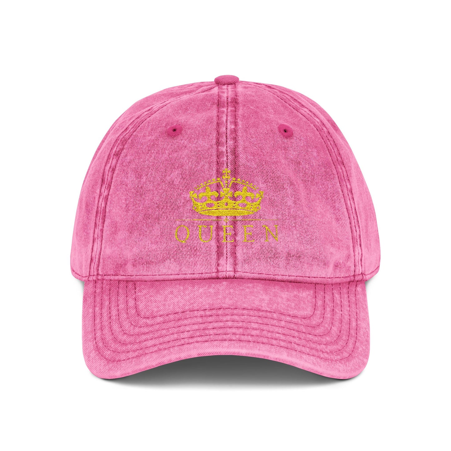 Embroidered 'Queen' Vintage Baseball Cap - Distressed Red Crown Hat