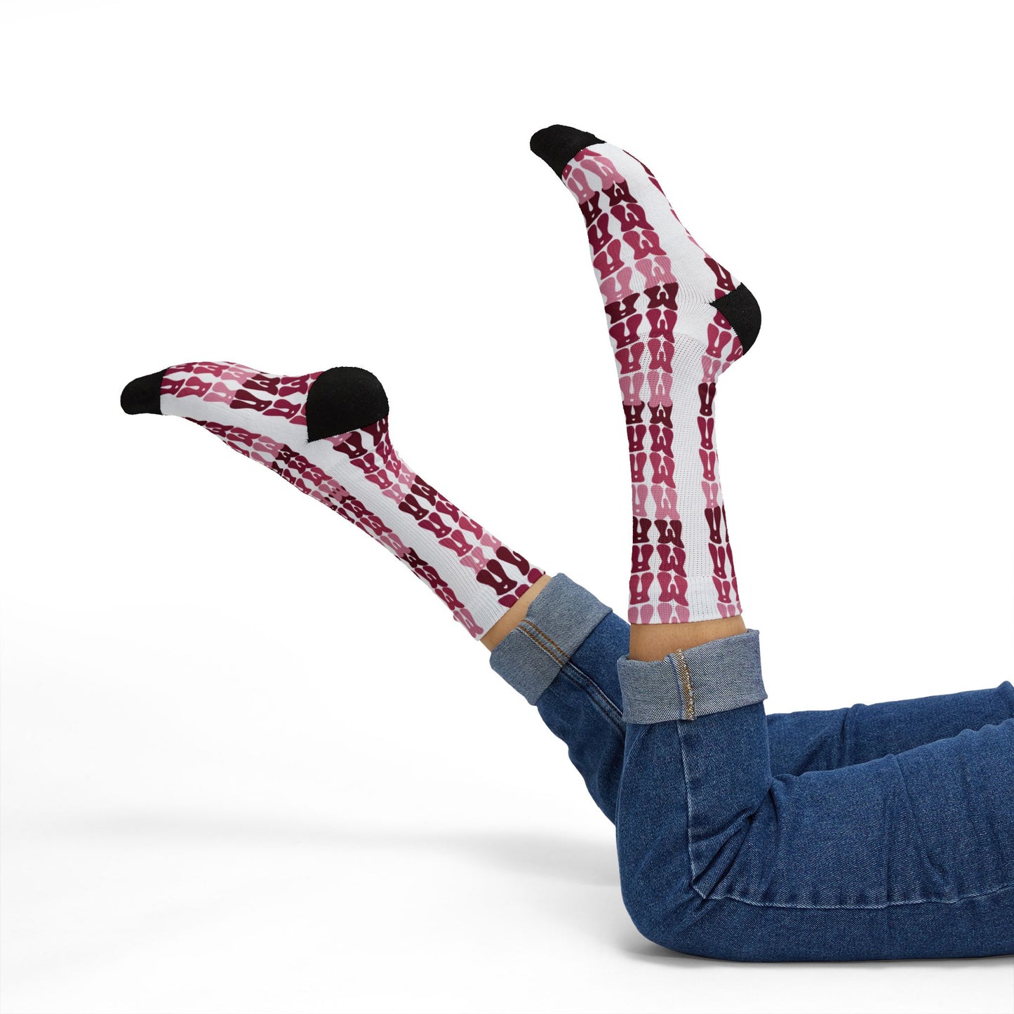Pink Plaid Sublimation Socks — Custom Patterned Crew Socks