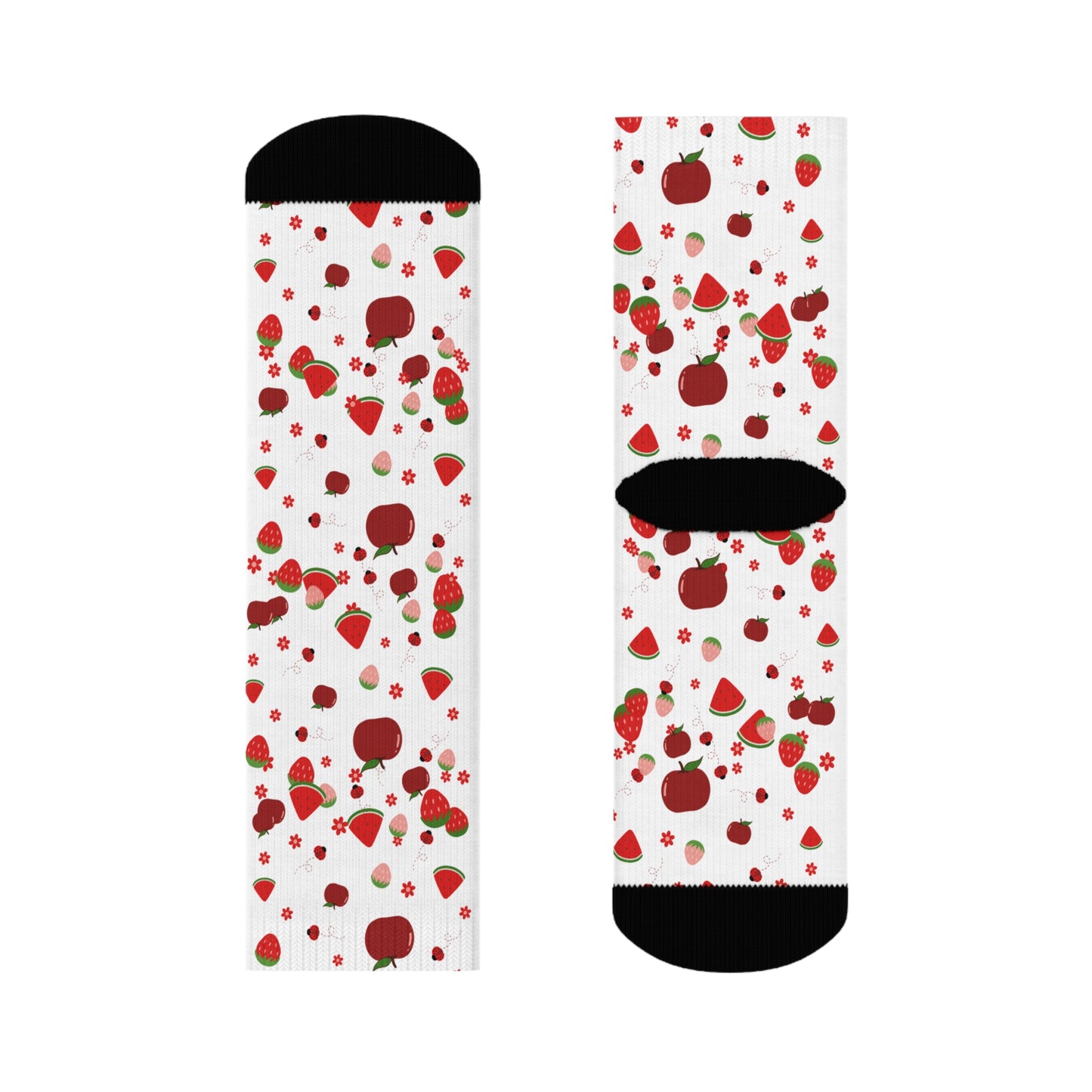 Strawberry Pattern Crew Socks — Cute Red Fruit Print Socks