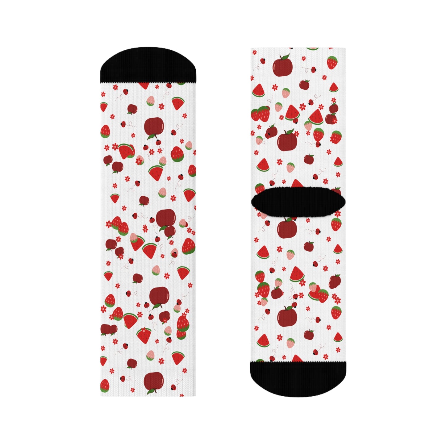 Strawberry Pattern Crew Socks — Cute Red Fruit Print Socks