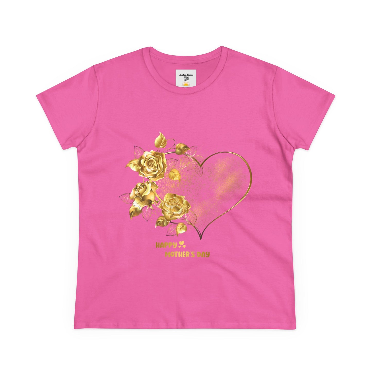 Happy Mother's Day Women's Midweight Cotton Tee with Gold Roses