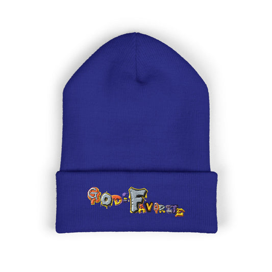 Embroidered 'Good Favorite' Cuffed Beanie — Colorful Cartoon Lettering Knit Hat
