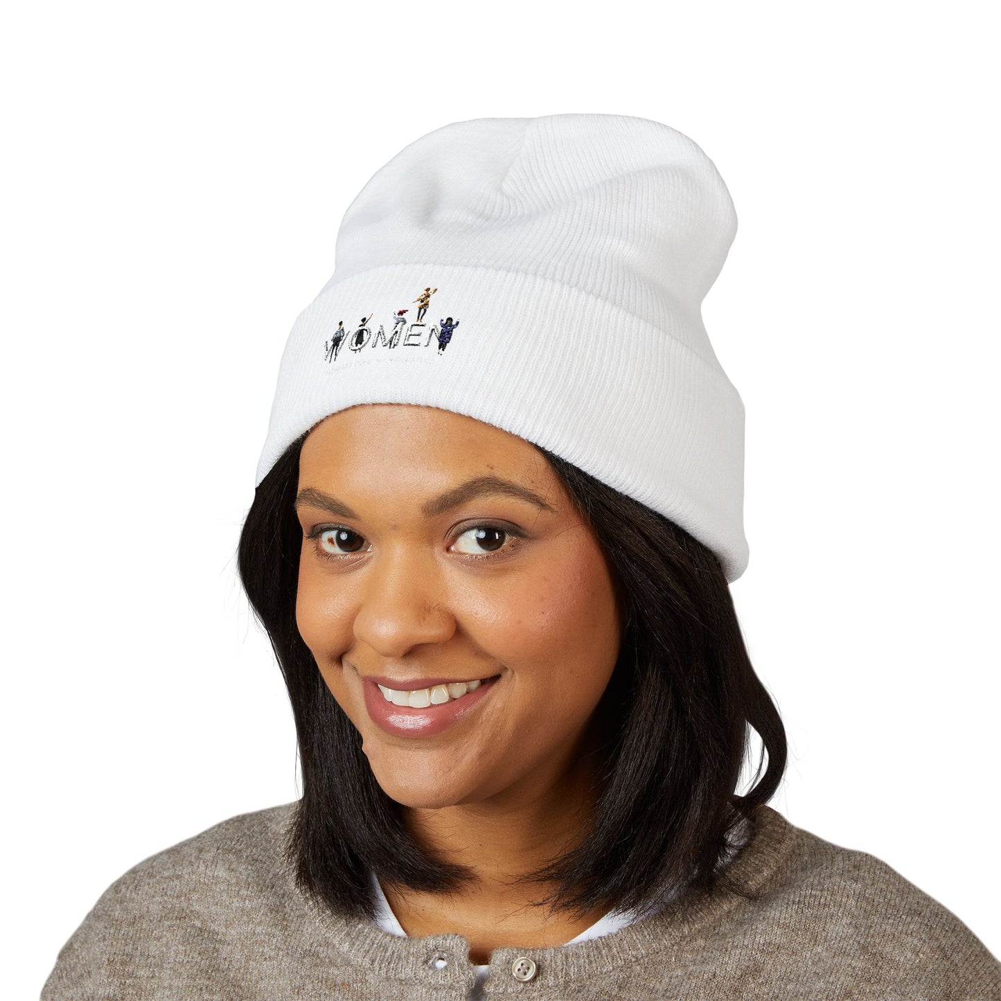 Embroidered Penguin Line Cuffed Beanie — Cute Winter Animal Knit Hat