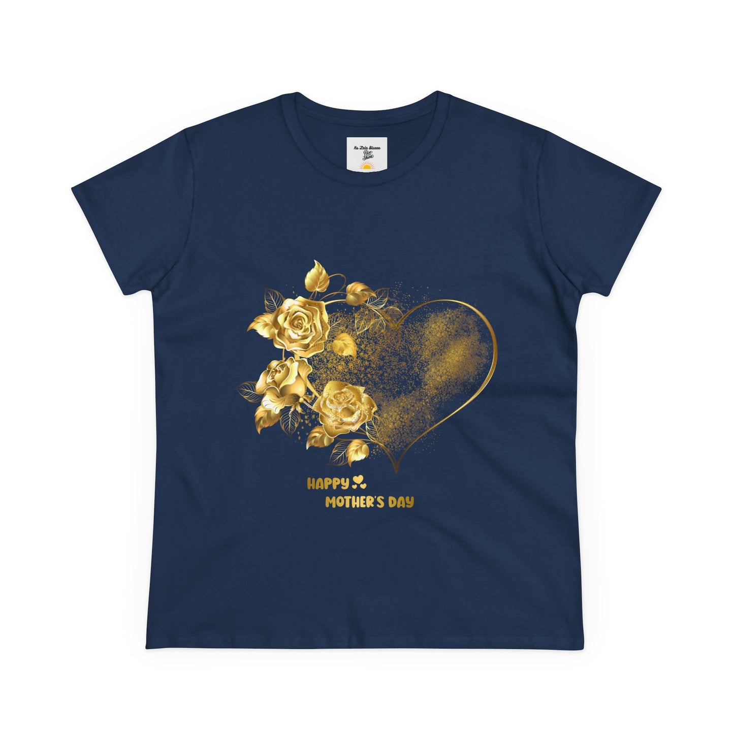 Happy Mother's Day Women's Midweight Cotton Tee with Gold Roses