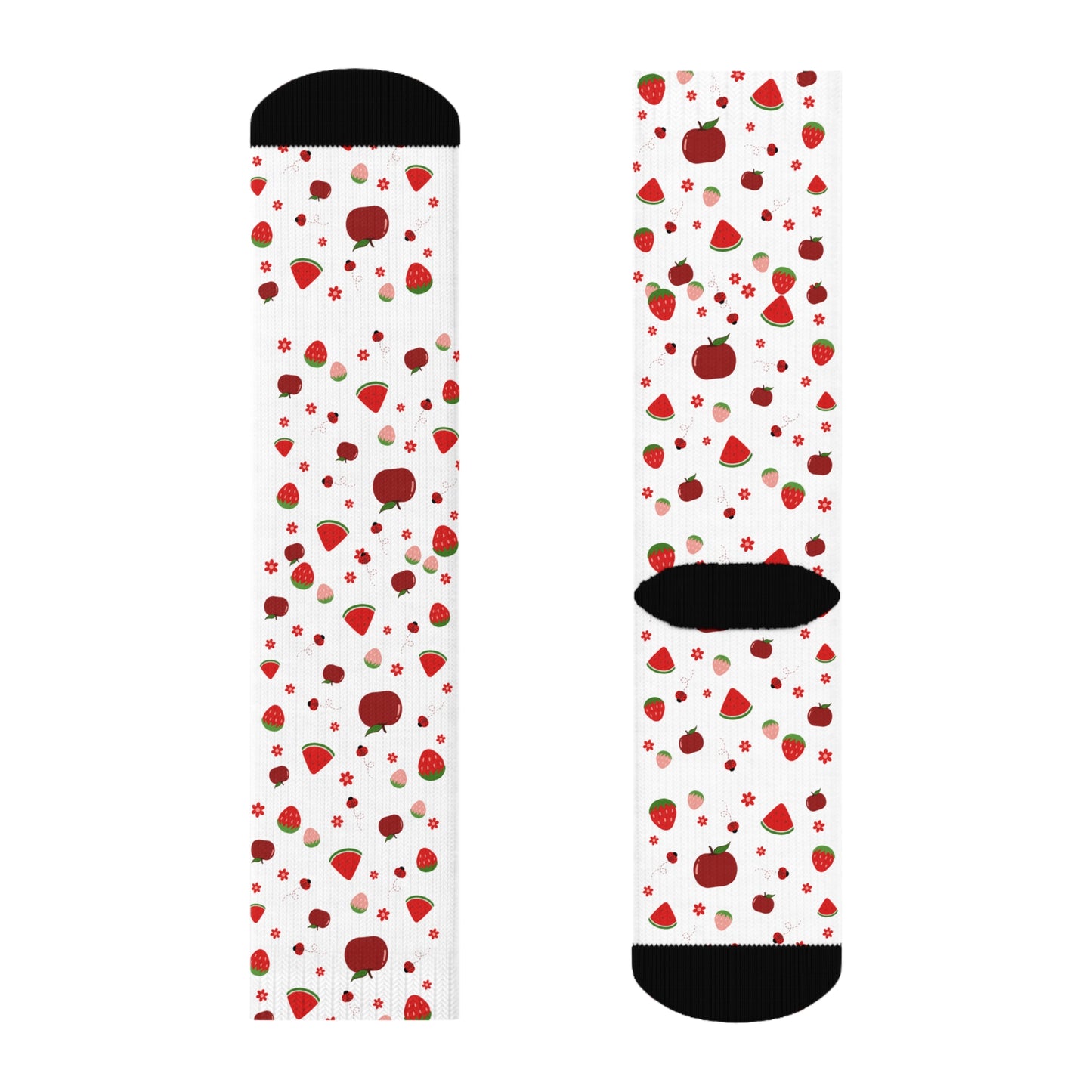 Strawberry Pattern Crew Socks — Cute Red Fruit Print Socks