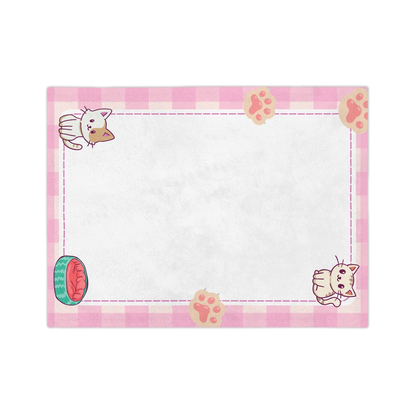 Pink Cute Kitty Microfiber Blanket — Cozy Cat Paw Plaid Throw