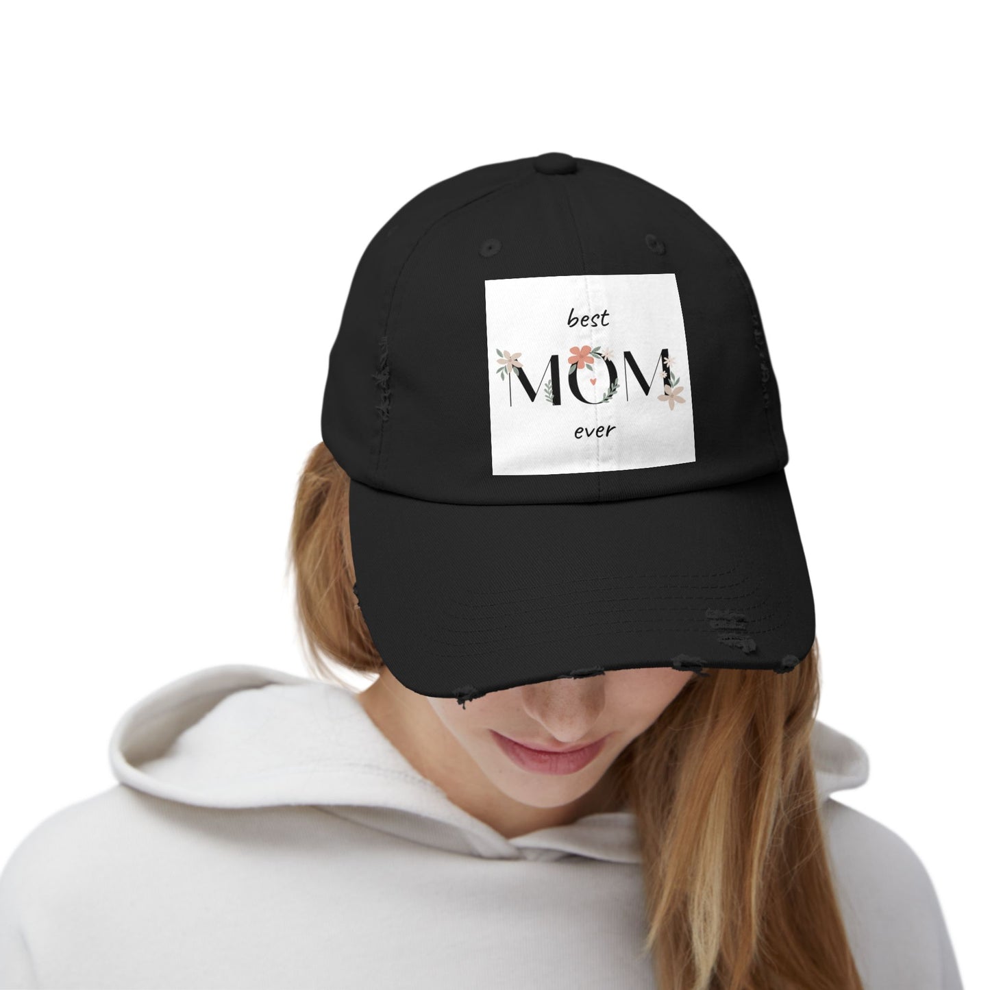 Best Mom Ever Distressed Cap - Floral Patch Mother’s Day Hat
