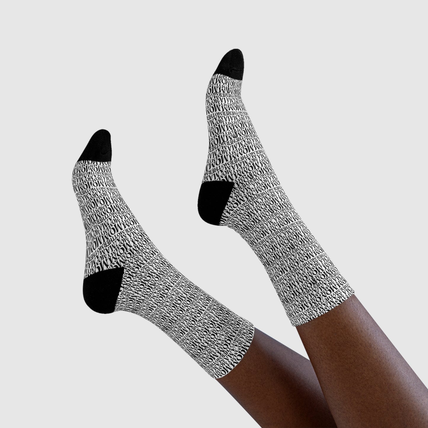 Monochrome 'MOM' Pattern Crew Socks — Sublimated Graphic Socks for Moms
