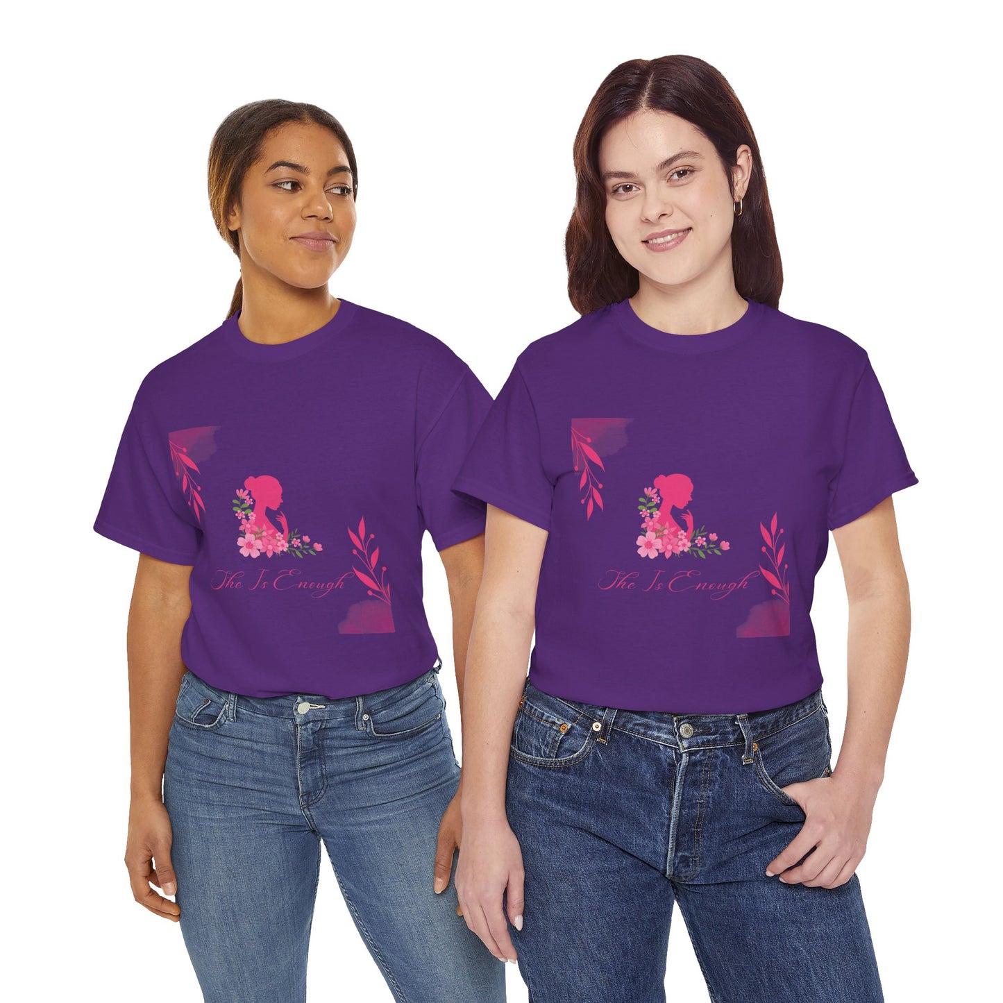 Floral Silhouette Tee — "She Is Enough" Inspirational Women's Shirt
