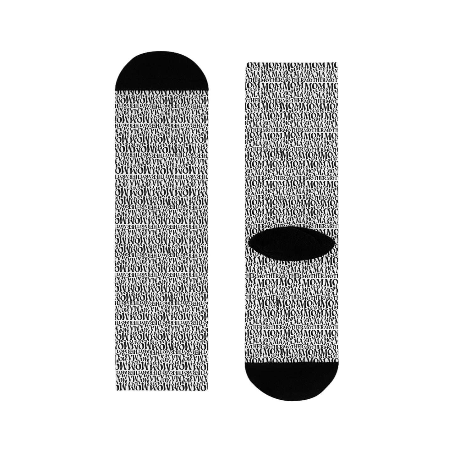 Monochrome 'MOM' Pattern Crew Socks — Sublimated Graphic Socks for Moms