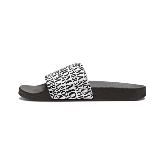 Women's Removable-Strap Slide Sandals — Black Typographic Print