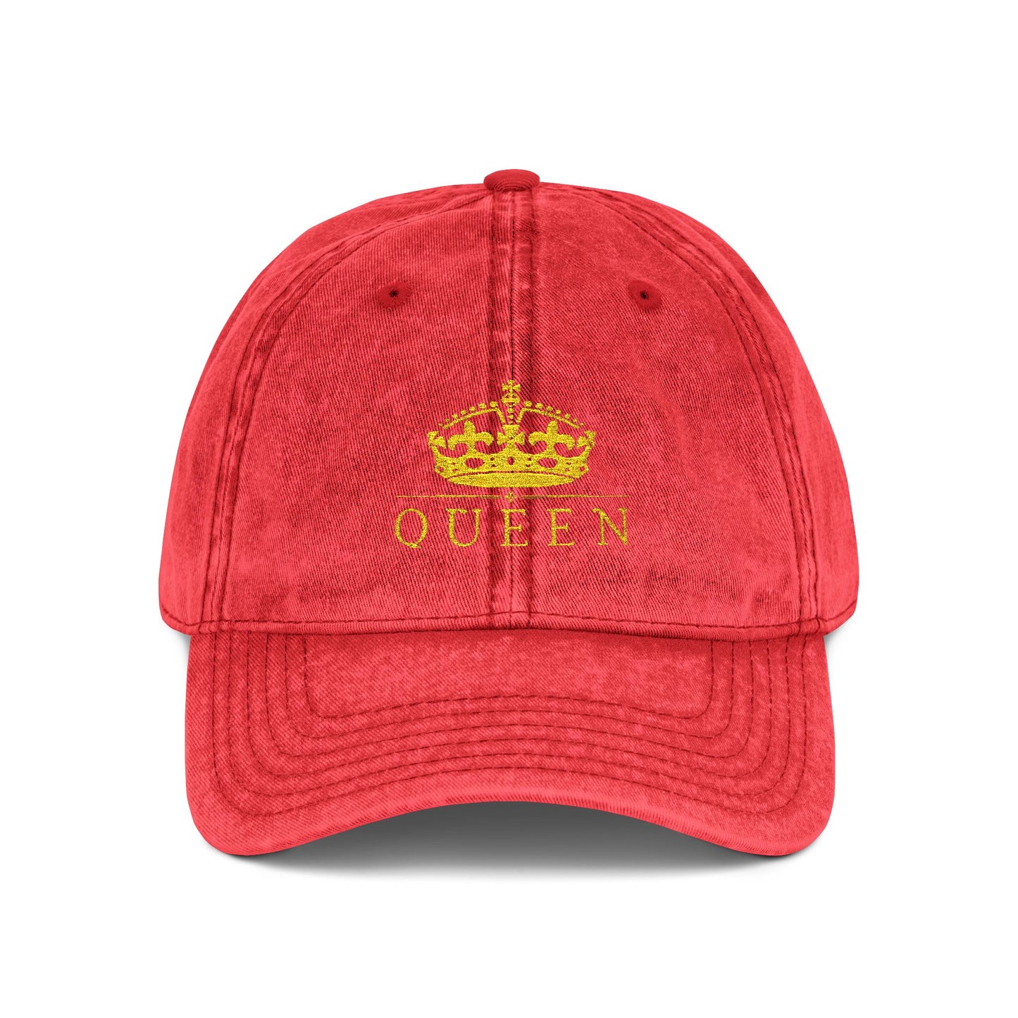 Embroidered 'Queen' Vintage Baseball Cap - Distressed Red Crown Hat