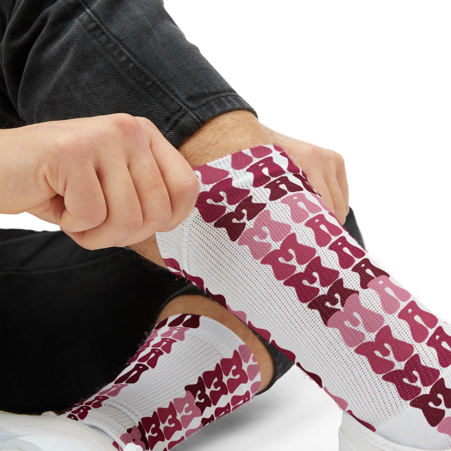 Pink Plaid Sublimation Socks — Custom Patterned Crew Socks