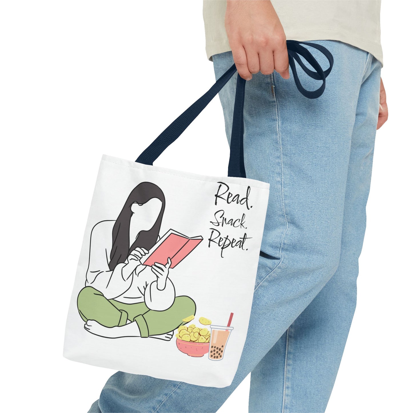 Reading Snack Tote Bag — "Read. Snack. Repeat." Book Lover Canvas Tote