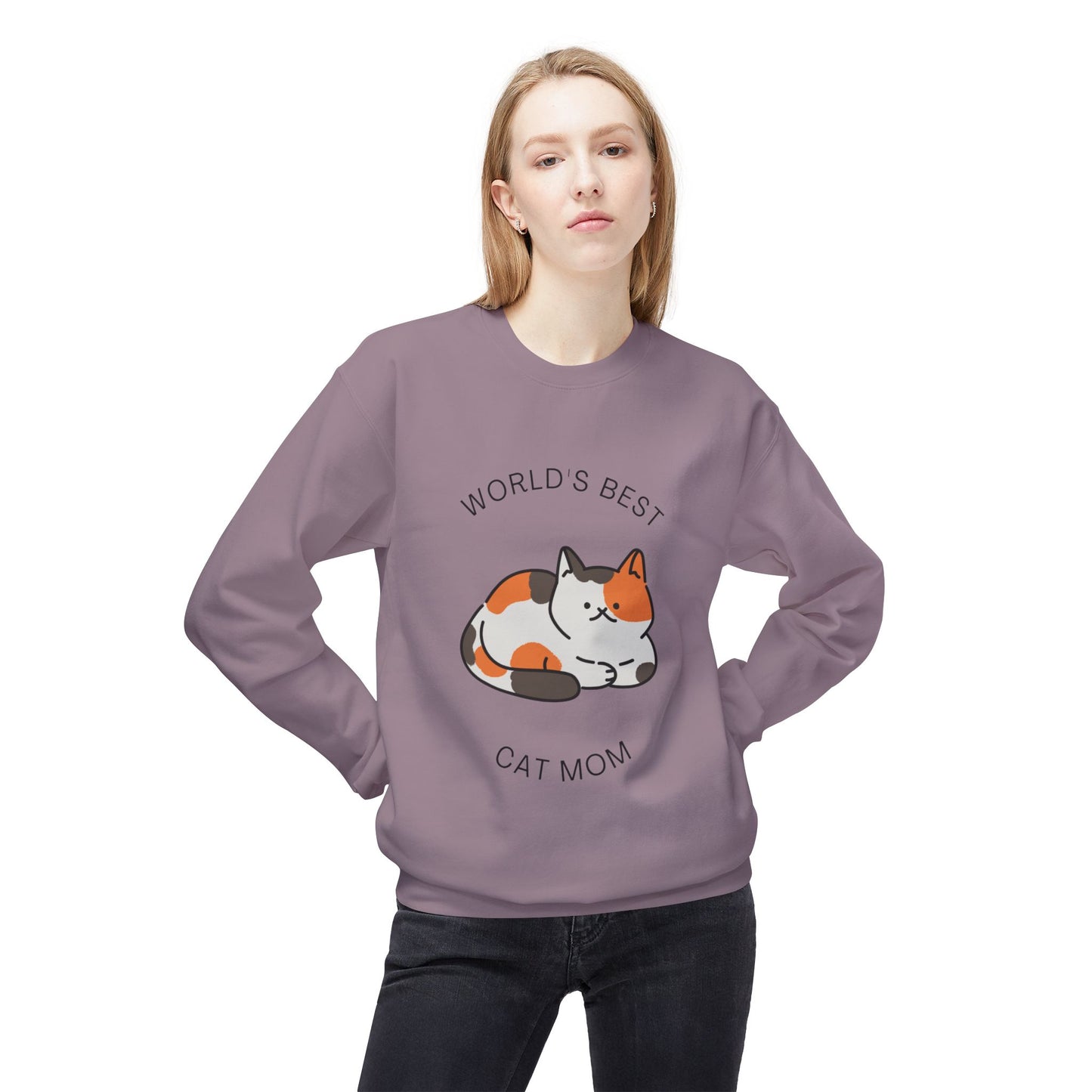 Cat Mom Sweatshirt - "World's Best" Cute Calico Cat Crewneck