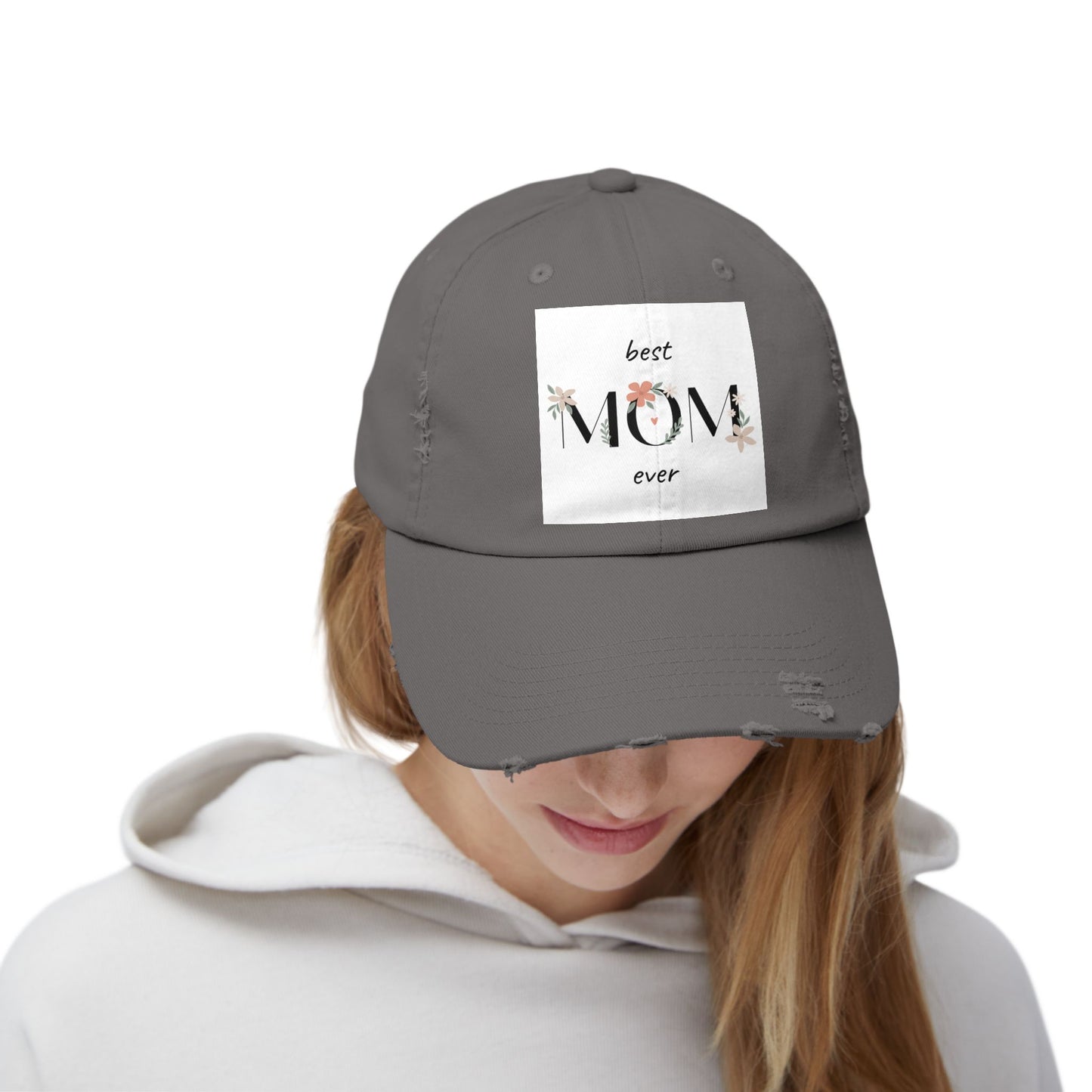 Best Mom Ever Distressed Cap - Floral Patch Mother’s Day Hat