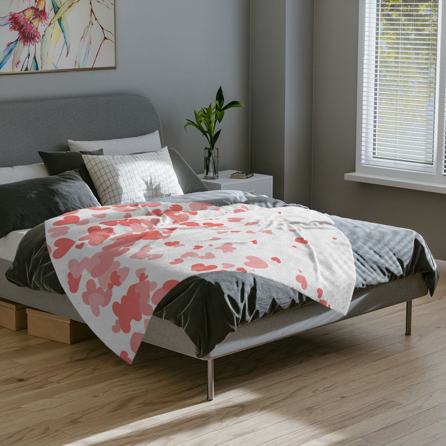 Microfiber Blanket — Pink Heart Confetti Throw for Valentine's Day & Cozy Gifts